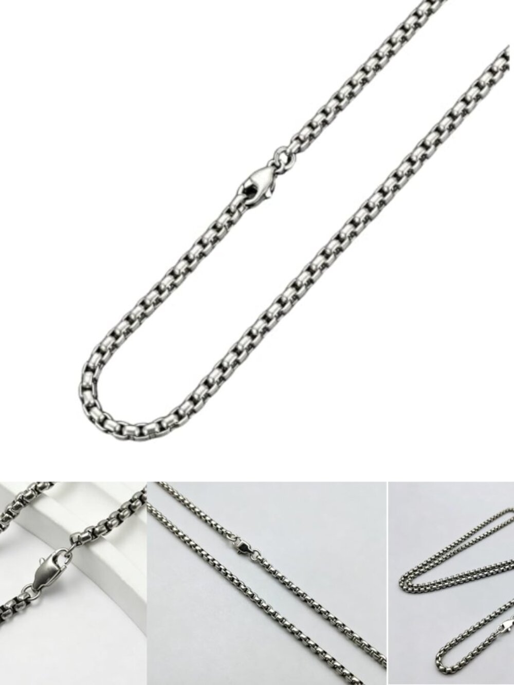Pure Titanium Box Chain Necklace Hypoallergenic Lobster Clasp